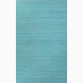 Hand made Solid Pattern Blue Wool Rug (8x10)