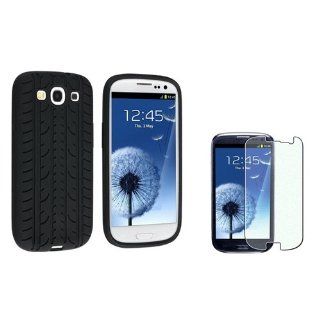 eForCity Black Tire Silicone Skin Case Cover + Colorful Diamond Screen Protector Compatible with Samsung? Galaxy Siii / S3 Cell Phones & Accessories