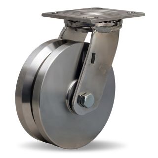 Hamilton Stainless Steel V Grooved Caster   8Dia.X2W Wheel   Precision Ball Bearing   Swivel