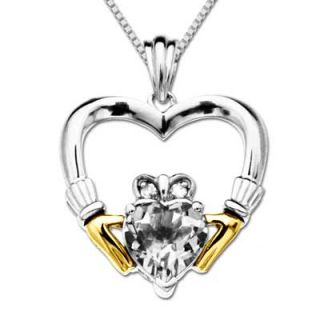 0mm Lab Created White Sapphire and Diamond Accent Claddagh Heart