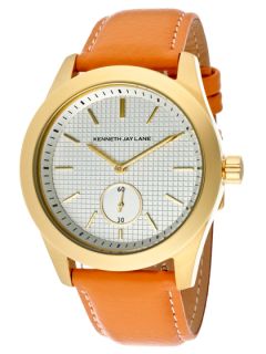 Womens Gold & Orange Leather Watch by Kenneth Jay Lane