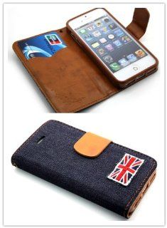 Big Dragonfly High Quality National Flag of U.K Folio PU Leather Wallet Case with Cover for Apple iPhone 5 5g with Bulit in Stand & Magnet Closure and Jeans Cloth Surface Retail Package Dark Blue Cell Phones & Accessories