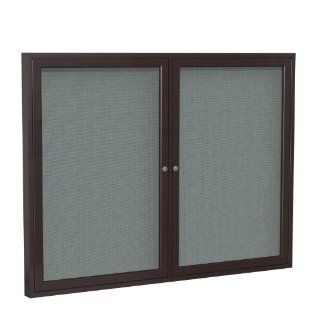 2 Door Aluminum Frame Enclosed Fabric Tackboard Surface Color Gray, Size 48" H x 60" W x 2.25" D, Frame Finish Bronze  Bulletin Boards 