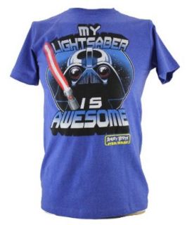 Angry Birds Star Wars Mens T Shirt   Darth Vader Bird Head "My Lightsaber Is Awesome" Novelty T Shirt Clothing