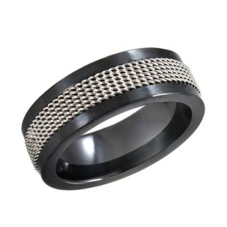 Mens 8.0mm Black Ceramic and Stainless Steel Mesh Ring   Zales