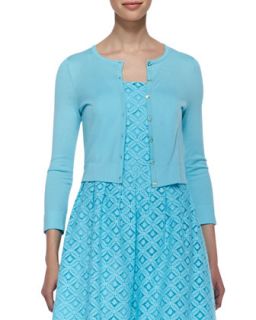 Womens Charlotte Three Quarter Sleeve Cropped Cardigan, Shorely Blue   Lilly