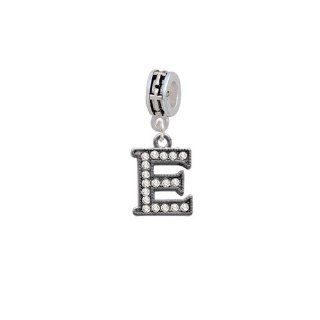 Crystal Black Initial   Beaded Border   European Silver Cross Charm Dangle Bead Initial E Jewelry