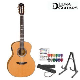 Luna Guitars Artist Series Deco Nylon (ART DECO NYL) Acoustic Electric Guitar Kit   Includes Stand, Strap & Pick Sampler Musical Instruments