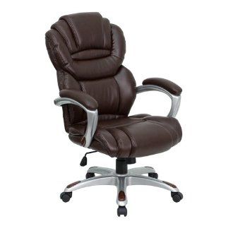 Flash Furniture GO 901 BN GG High Back Brown Leather Executive Office Chair with Padded Loop Arms  