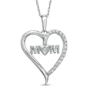 CT. T.W. Diamond MOM Heart Pendant in Sterling Silver   Zales