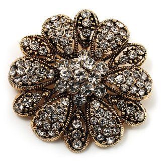 Vintage Swarovski Crystal Floral Brooch (Antique Gold) Brooches And Pins Jewelry