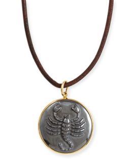 Hematite Scorpio Zodiac Pendant Necklace on Leather Cord   Syna