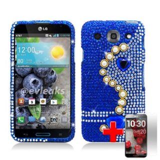 LG E980 Optimus G Pro (AT&T) 2 Piece Snap On Rhinestone/Diamond/Bling Hard Plastic Shell Case Cover, S Shape Pearls Blue/Silver Cover + LCD Clear Screen Saver Protector Cell Phones & Accessories