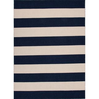 Handmade Flat Weave Stripe Pattern Blue/ivory Rug (2 X 3)