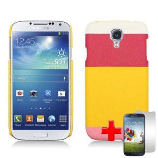 Samsung Galaxy S4 (Verizon/AT&T/Sprint/T Mobile/Ting/U.S. Cellular/Cricket) One Piece Snap On Patchwork Fabric Design, White Pink Yellow + LCD Clear Screen Saver Protector Cell Phones & Accessories