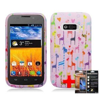 ZTE Imperial N9101 (US Cellular) 2 Piece Snap On Rubberized Hard Plastic Image Case Cover, Rainbow Giraffe Pattern Cover + LCD Clear Screen Saver Protector Cell Phones & Accessories