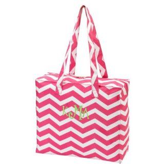 Personalized Canvas Tote Bag / Chevron Pink Pattern / Polyester Canvas / Multi Purpose / Zipper Closure / Long Handle / Reinforced Bottom / 16 in. x 6 in. x 13 in.  Cosmetic Tote Bags  Beauty