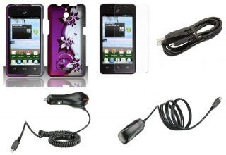 Huawei Ascend Plus H881C (Straight Talk, Net 10, Tracfone)   Accessory Combo Kit   Purple and Silver Vines Design Shield Case + Atom LED Keychain Light + Screen Protector + Wall Charger + Car Charger + Micro USB Cable Cell Phones & Accessories