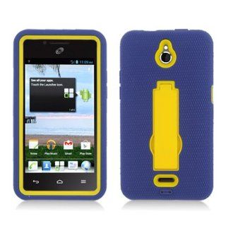 For Huawei Ascend Plus H881c (Straight Talk/Net 10) Layer Case, 3 in 1 w/Black Stand Navy Blue Skin+Yellow Cover Cell Phones & Accessories