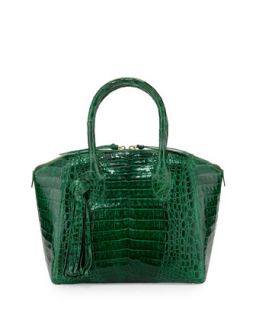 Small Crocodile Tassel Satchel Bag, Green   Nancy Gonzalez