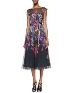 Womens Cap Sleeve Illusion Floral Burnout Cocktail Dress   Rickie Freeman for