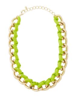 Threaded Curb Chain Golden Necklace, Green Neon