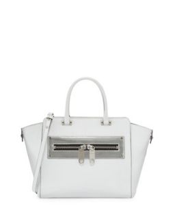 Riley Leather Tote Bag, White   Milly