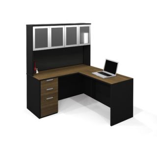 Bestar Pro Concept L Shaped Workstation With High Hutch  In Milk Chocolate Ba