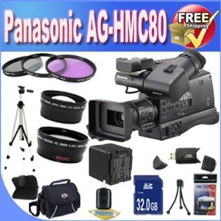 Panasonic AG HMC80 3MOS AVCCAM HD Shoulder Mount Camcorder + Extended Life Battery + 32GB SDHC Class 10 Memory Card + USB Card Reader + Memory Card Wallet + Shock Proof Deluxe Case + 3 Piece Professional 43mm Filter Kit + Professional Full Size Tripod + Su