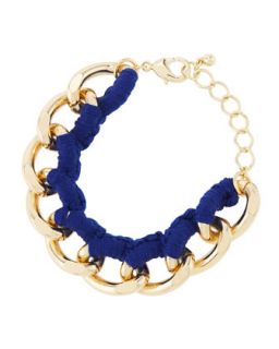 Threaded Curb Chain Golden Bracelet, Blue Neon