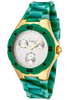 Invicta 1498  Watches,Womens Angel White Dial Multi Green Rubber, Casual Invicta Quartz Watches