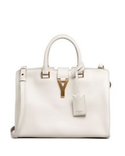 Y Ligne Cabas Mini Leather Bag, White   Saint Laurent