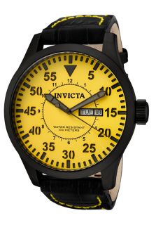 Invicta 11208  Watches,Mens Specialty/Outdoor Black Dial Yellow Genuine Calf Leather, Casual Invicta Quartz Watches