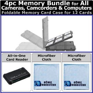 eCost 12 pc Foldable Memory Card Case + All In One Card Reader + 2 Microfiber Cloths Computers & Accessories