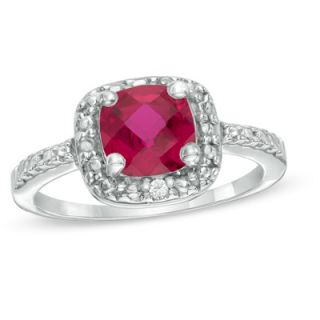 Princess Cut Lab Created Ruby and Diamond Accent Frame Ring in