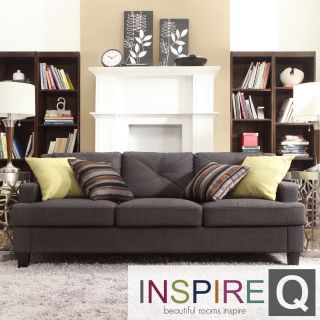 Inspire Q Elston Dark Grey Linen Tufted Sloped Track Sofa