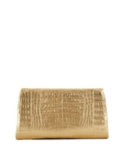 Crocodile Slicer Clutch Bag, Gold   Nancy Gonzalez