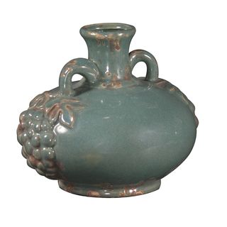 Glossy Aged Blue Glaze W/rustic Accents Ceramic Urn
