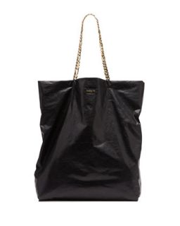 Large Chain Strap Lambskin Tote Bag, Black   Lanvin