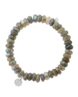 8mm Faceted Labradorite Beaded Bracelet with Mini White Gold Pave Diamond Disc