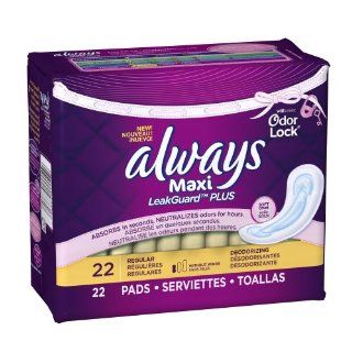 Always Maxi LeakGuard Plus Odor Lock Regular without Wings, Lightly Scented Pads, 22 Count (Pack of 2) Health & Personal Care