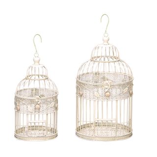 Off white Artisan Decorative Metal Bird Cages (set Of 2)