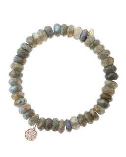 8mm Faceted Labradorite Beaded Bracelet with Mini Rose Gold Pave Diamond Disc