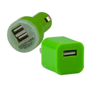 Green Dual Double 2 Port Universal Car USB Charger + USB AC home Wall Charger Fits iPod Touch iPhone 2G 3G 3GS 4 4S 5 Cell Phones & Accessories