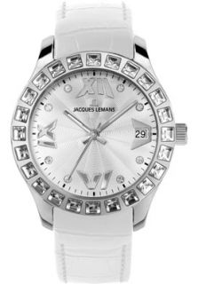 JACQUES LEMANS 1571B  Watches,Womens Rome Swarovski Crystal 1 1571B White Leather, Casual JACQUES LEMANS Quartz Watches