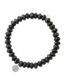 8mm Faceted Black Spinel Beaded Bracelet with Mini Yellow Gold Pave Diamond