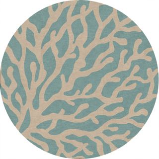 Hand hooked Indoor/ Outdoor Coastal Pattern Blue Rug (8 Round)