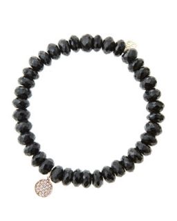 8mm Faceted Black Spinel Beaded Bracelet with Mini Rose Gold Pave Diamond Disc