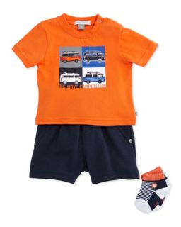 Little Waver Van Print Shirt, Shorts & Socks Set, 3 9 Months