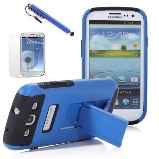 ATC White+Blue Kickstand Hybrid Case Hard Gel Cover w/ Stand for Samsung Galaxy S3 I9300 (Verizon, Sprint, T Mobile, AT&T) Cell Phones & Accessories
